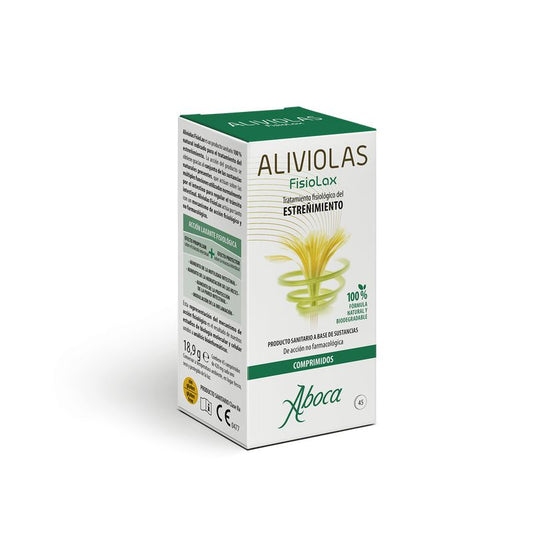 Aboca Aliviolas Fisiolax Prisão de ventre, regula o trânsito intestinal, ação fisiológica, 45 comprimidos