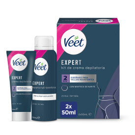 Veet Expert Hair Removal Kit Áreas Íntimas, Depilatório Mulher Creme 50 Ml e Espuma 50 Ml