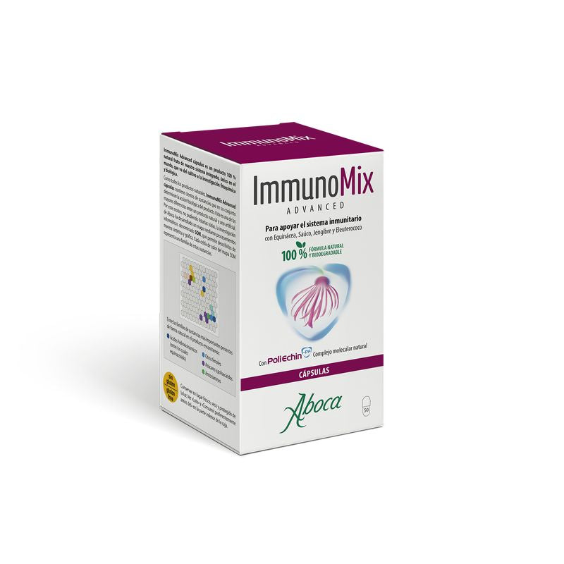 Aboca Immunomix Sistema imunitário avançado, Fórmula natural, Equinácea, Sabugueiro, Gengibre e Eleutherococcus, 50 cápsulas