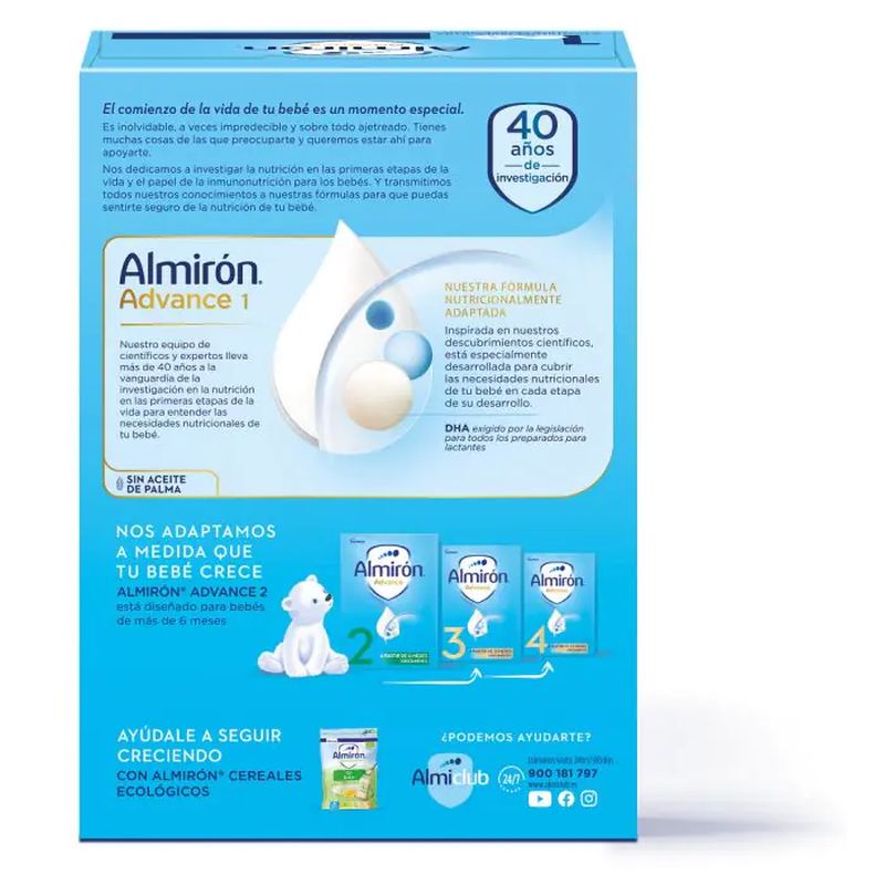 Embalagem 2 X Almiron Advance 1, fórmula infantil em pó, a partir do 1º dia, 1200g