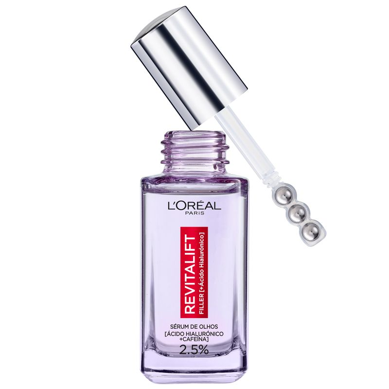 L'Oréal Paris Revitalift Filler Sérum para os Olhos: 2,5% Ácido Hialurónico e Cafeína, Roll-On Triplo