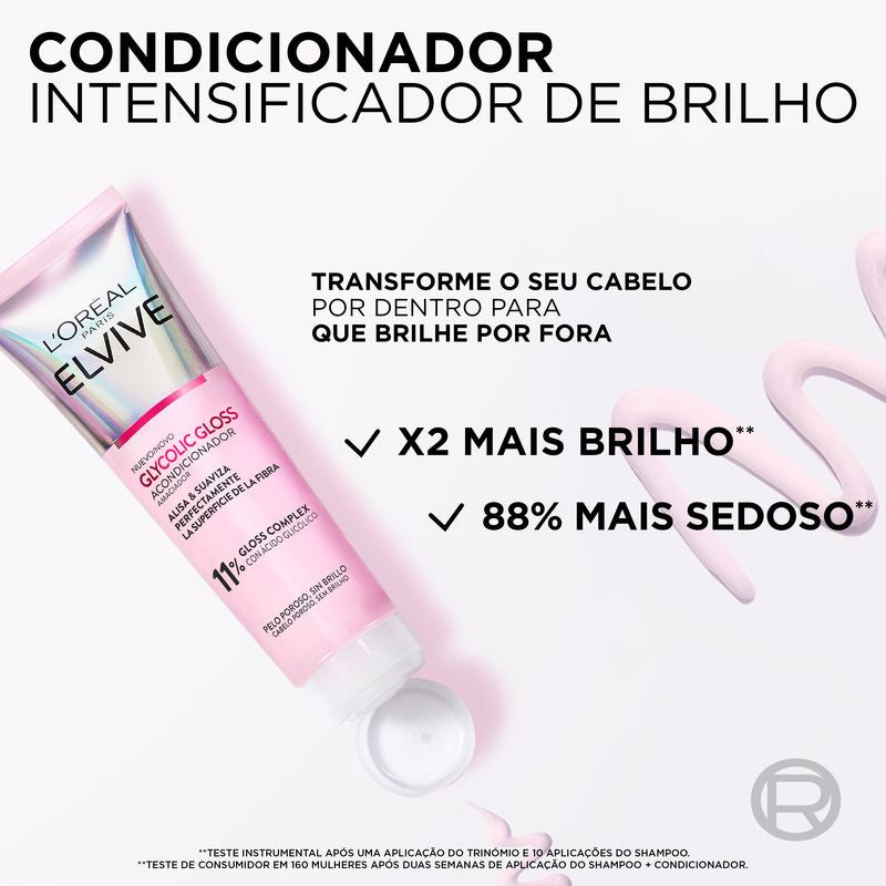 L'Oréal Paris Elvive Condicionador Brilho Glicólico Ácido Glicólico Condicionador Glicólico Cabelos Macios e Brilhantes