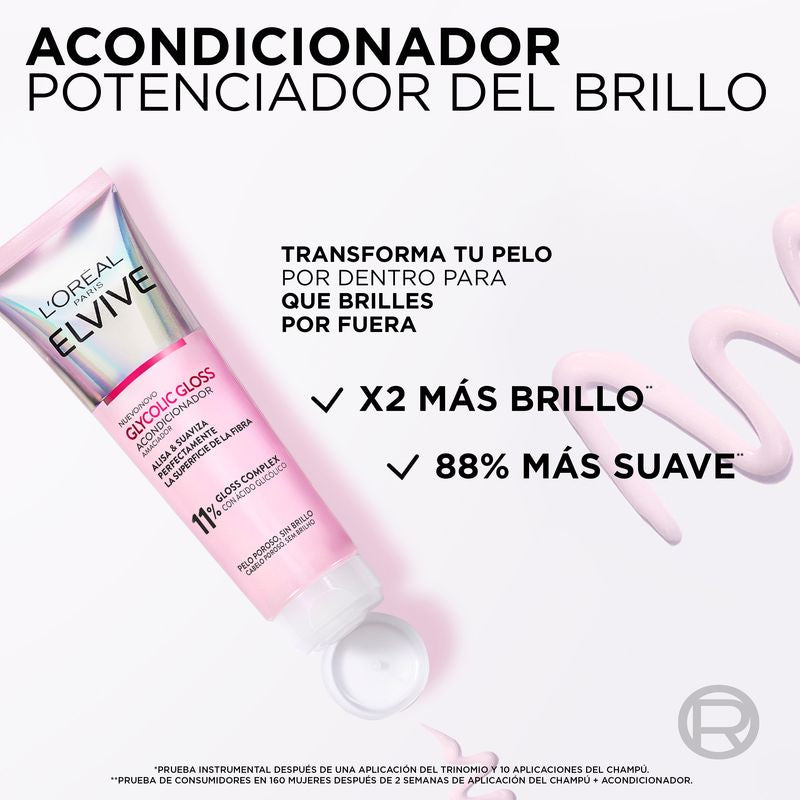 L'Oréal Paris Elvive Condicionador Brilho Glicólico Ácido Glicólico Condicionador Glicólico Cabelos Macios e Brilhantes