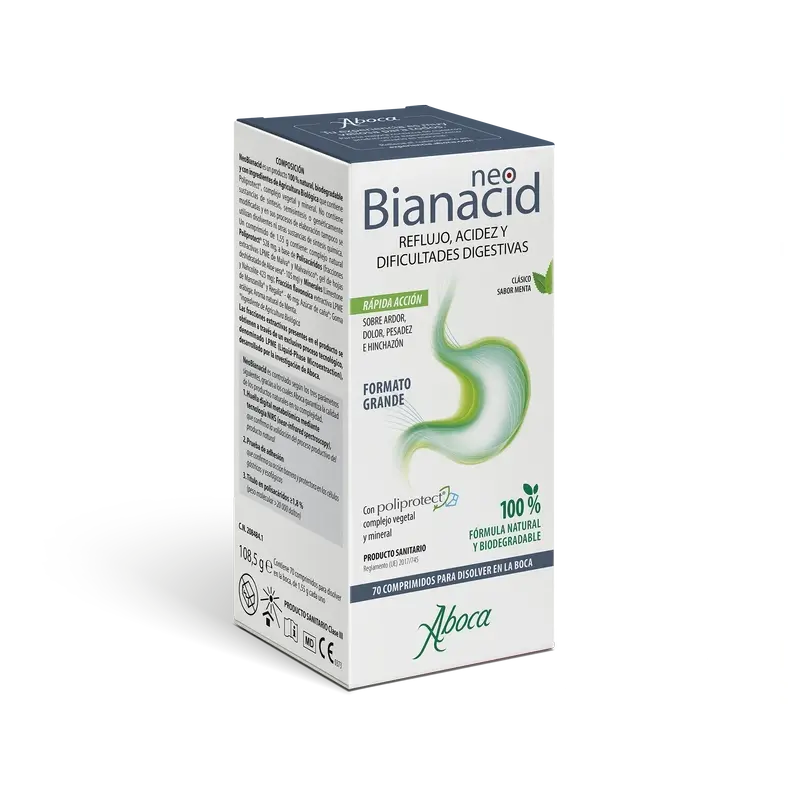 Aboca Neobianacid Comprimidos Azia, Refluxo e Dificuldades Digestivas, Refluxo Gastroesofágico e Gastrite, 70 comprimidos