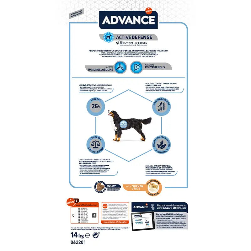 Advance Canine Adult Light Maxi Pollo 14Kg, pienso para perros