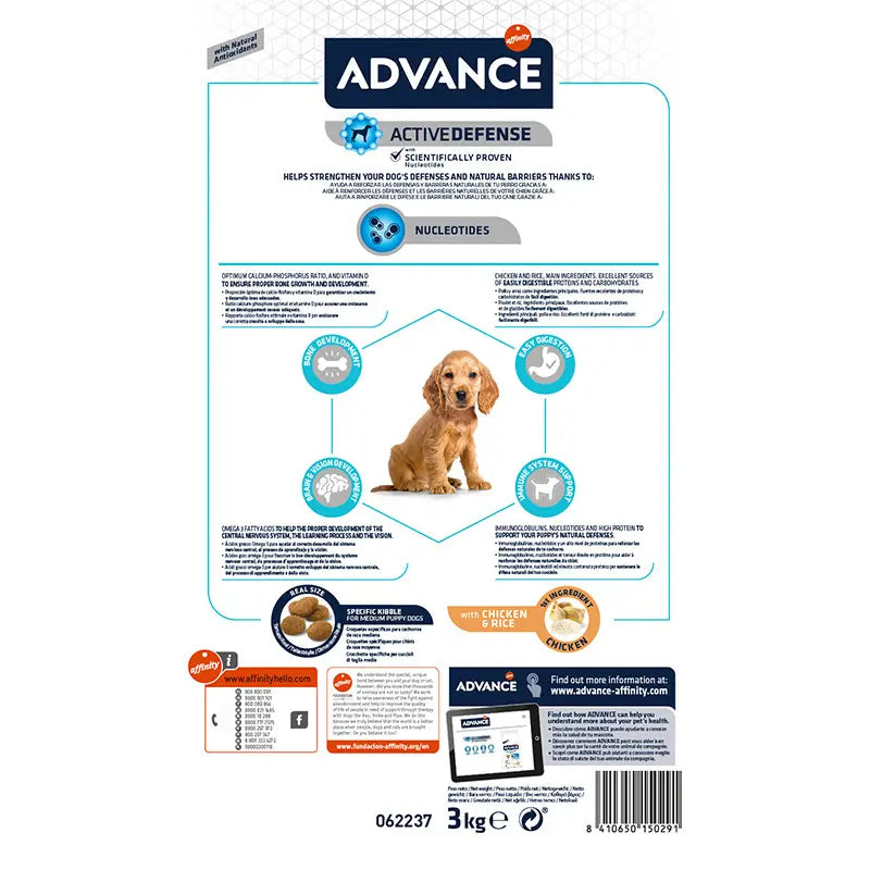 Advance Canine Puppy Medium Pollo Arroz 3Kg, pienso para perros