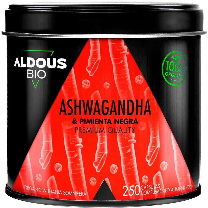 Aldous Bio Raíz De Ashwagandha Con Pimienta Negra , 250 cápsulas