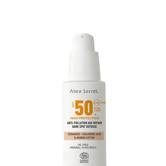 Alma Secret Solar Facial Protetor Solar Natural Spf 50 Com Ceramidas, Anti-Blemish E Sem Óleo (Cor: Areia)