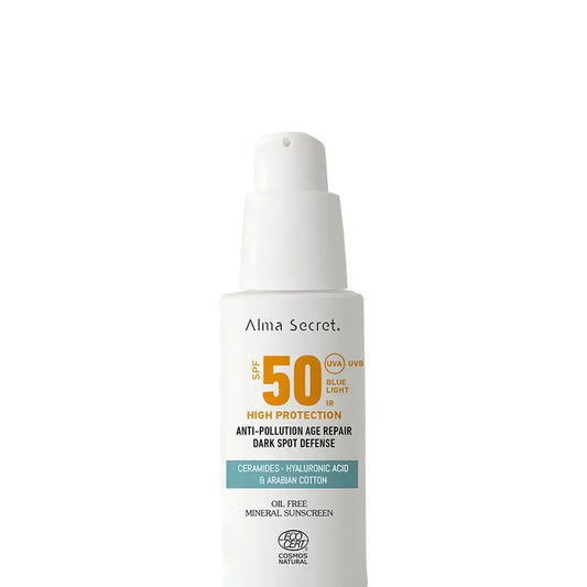 Alma Secret Solar Facial Protetor solar natural Spf 50 com ceramidas, anti-manchas e sem óleo