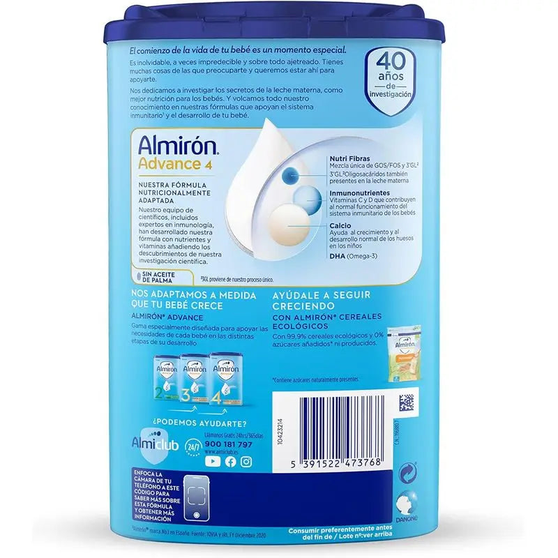 4 X Almiron Advance 4, Leite em pó para bebés a partir de 24 meses, 800g