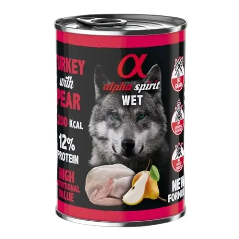 Alpha Spirit Alpha Spirit peru canino com pera em lata 6X400Gr