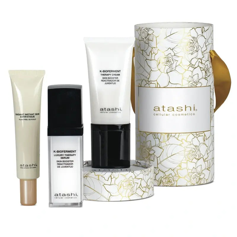 Atashi Ritual K-Bioferment Serum + Revitalising Anti-Ageing Cream + Radiant Instant Skin Antifatigue Flash Peel Glycolic Gift Box