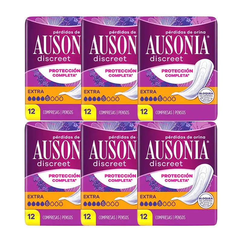 Ausonia Pack pensos higiénicos discretos para mulheres, extra, 6 x 12 unidades