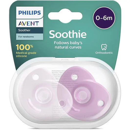 Avent 2 Chupetes Soothie 100% Silicona Hospitalar, 0-6 Meses, Niña.