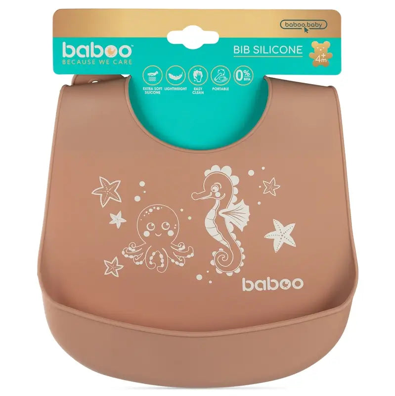 Baboo Babete de silicone macio com bolso Cocoa, 4+ meses, 1 unidade