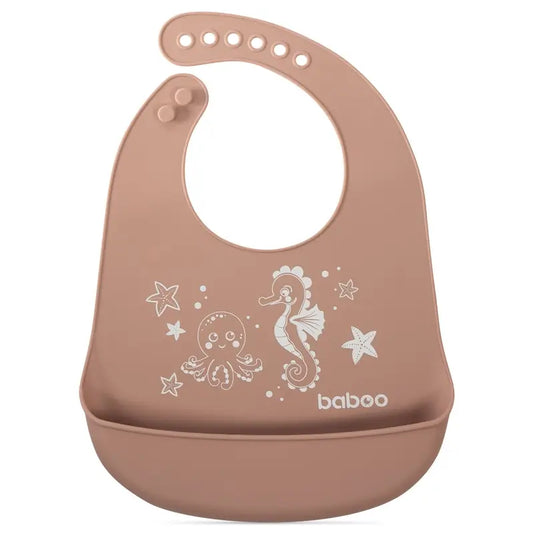 Baboo Babete de silicone macio com bolso Cocoa, 4+ meses, 1 unidade