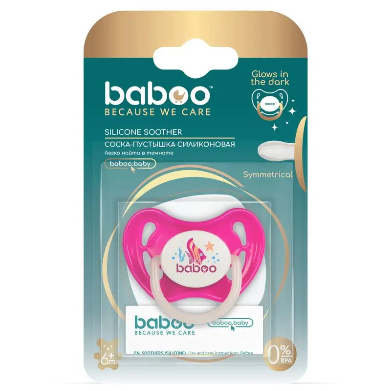 Baboo Chupete Simétrico Silicona, Brilla En La Oscuridad, 6+ Meses Rosa