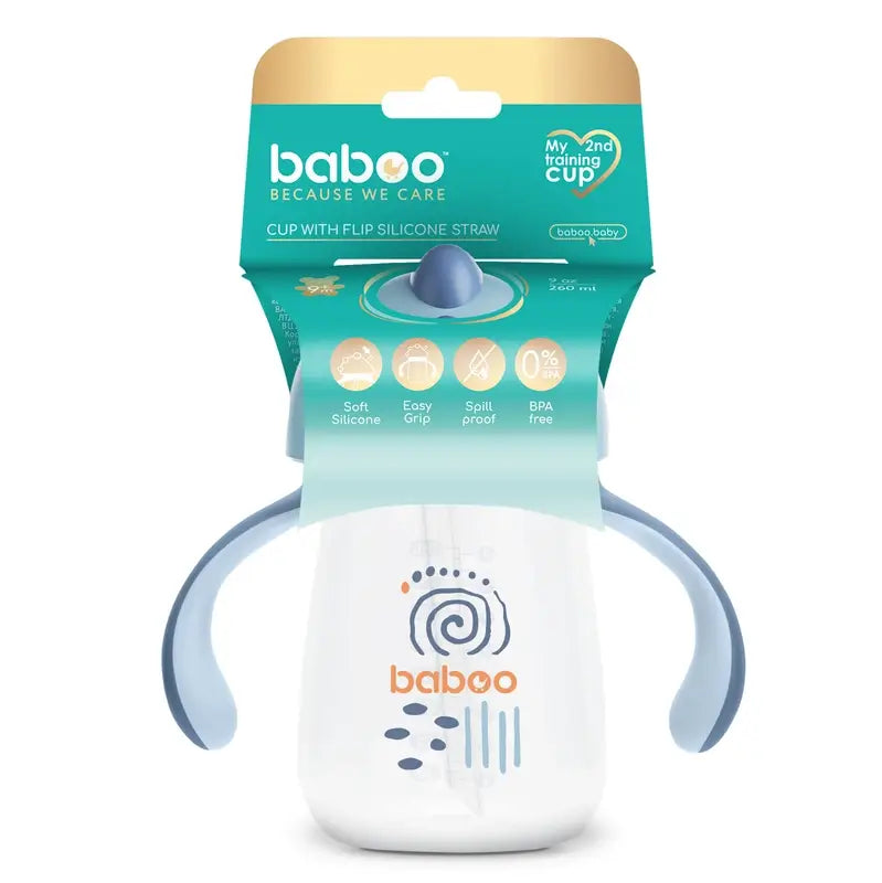 Copo didático de silicone com palhinha Baboo Blue Haze 9+ Meses, 260 ml