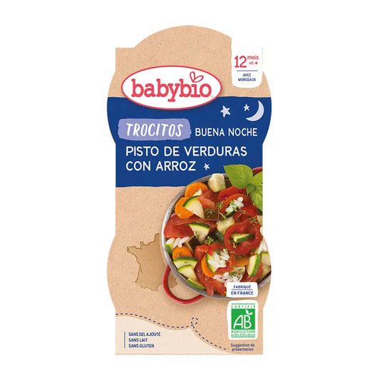 Babybio Buena Noche Trocitos Pisto de Verduras con Arroz, 2X200 gr