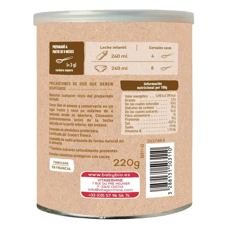 Babybio Cereales Cacao  & Quinoa, 220g