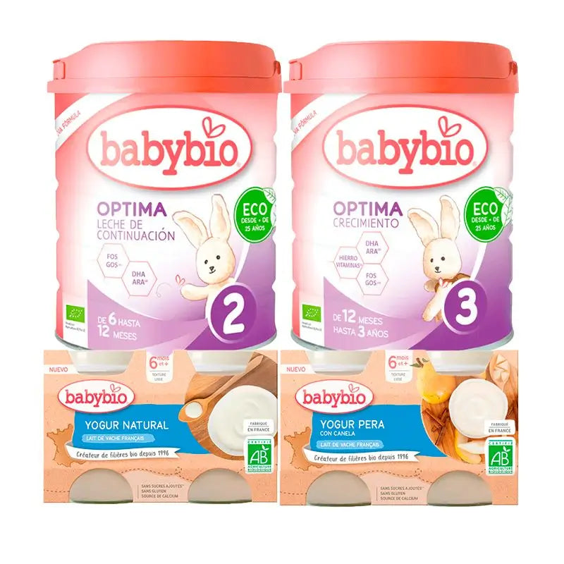 Babybio Pack Leite Optimum 2 e 3 + iogurtes de vaca