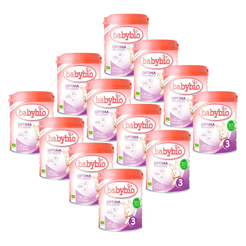 Babybio Pack Optima 3 Leite de vaca 12-36 meses, 12 x 800 gramas