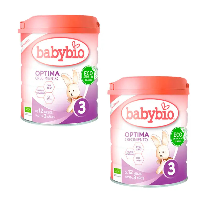 Babybio Pack Optima 3 Leite de vaca 12-36 meses, 2 x 800 gramas