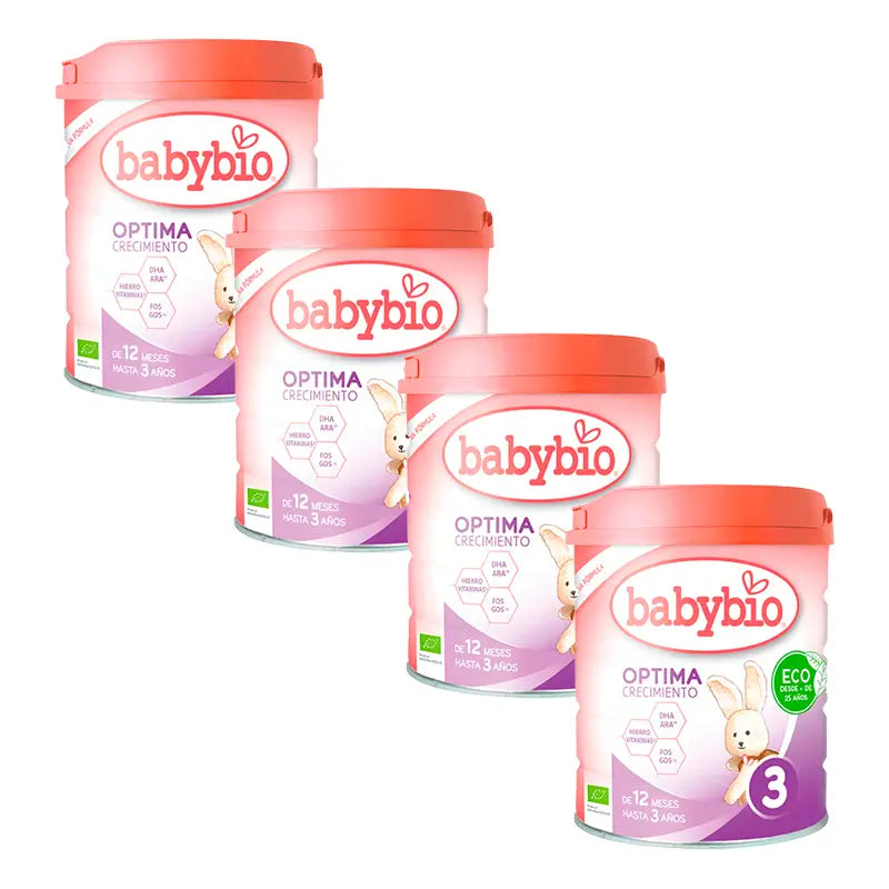 Babybio Pack Optima 3 Leite de vaca 12-36 meses, 4 x 800 gramas