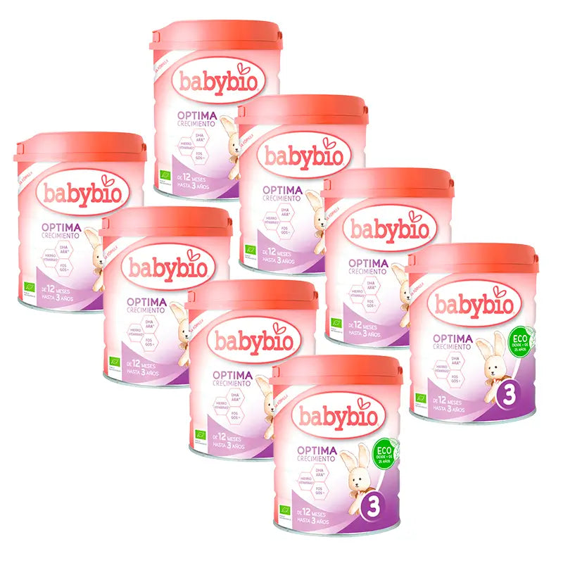 Babybio Pack Optima 3 Leite de vaca 12-36 meses, 8 x 800 gramas