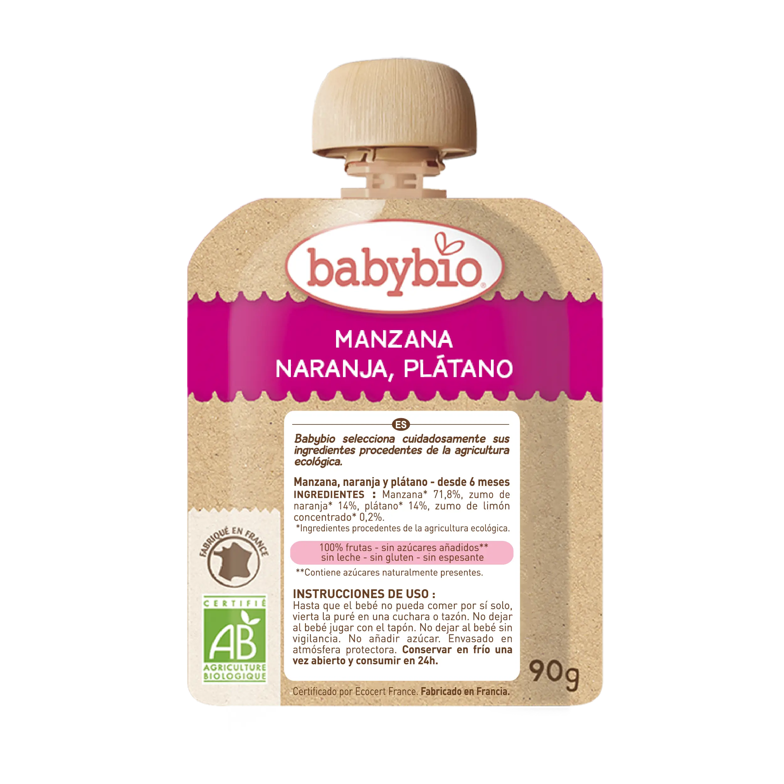 Babybio Pouche Maçã Laranja Banana Orange Bio, 4x90g