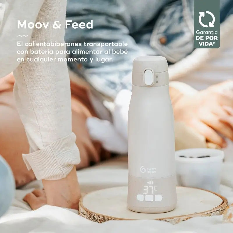 Aquecedor de Biberões Transportável Babymoov com Bateria Moov & Feed Mineral Bege