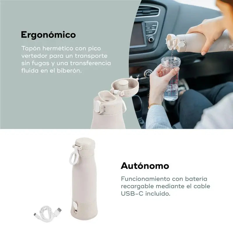 Aquecedor de Biberões Transportável Babymoov com Bateria Moov & Feed Mineral Bege