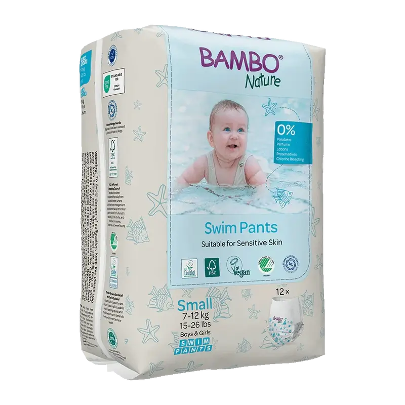 Fraldas de banho Bambo Nature S (7-12Kg), 12 unidades.