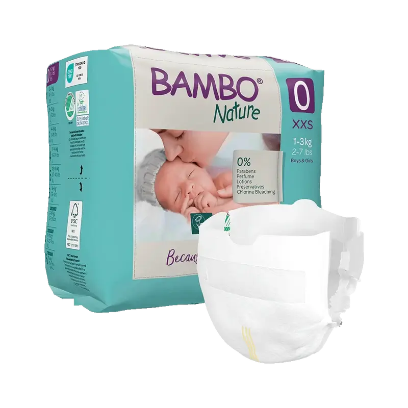 Fraldas Bambo Nature Tamanho 0 (1-3Kg), 24 unidades.