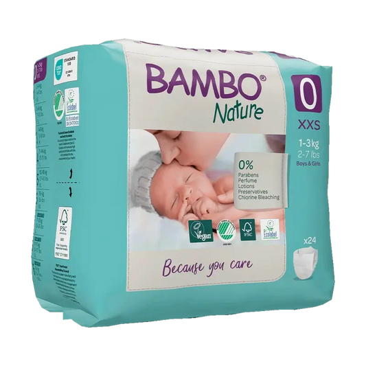 Fraldas Bambo Nature Tamanho 0 (1-3Kg), 24 unidades.