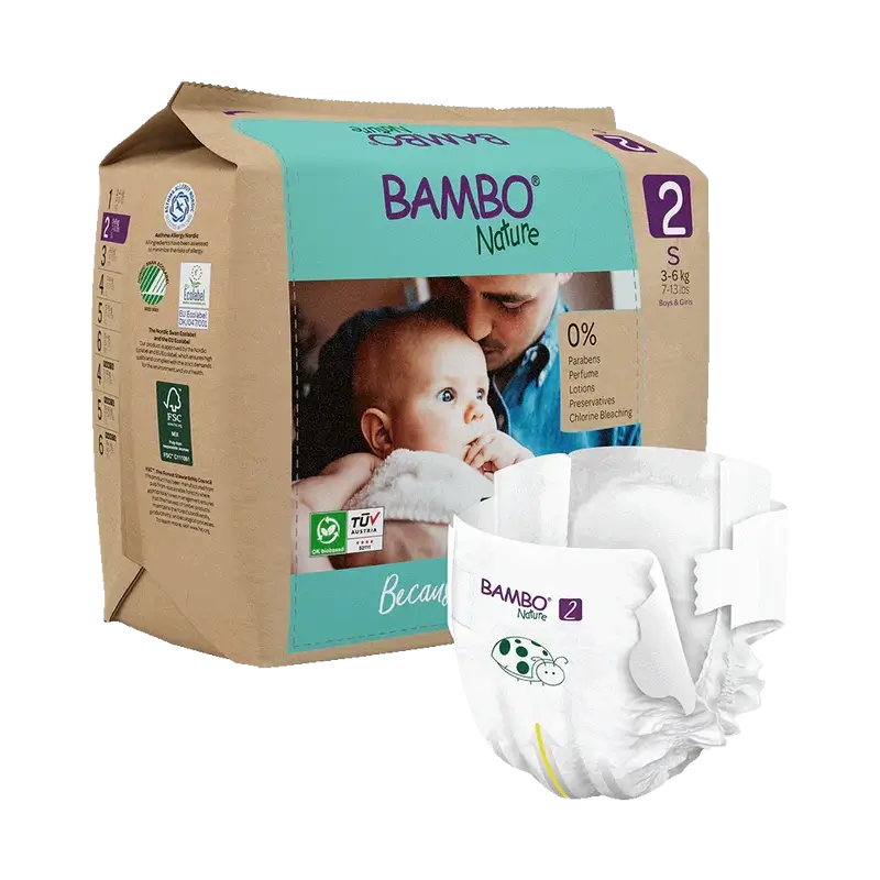 Fraldas Bambo Nature tamanho 2 (3-6Kg), 30 unidades.