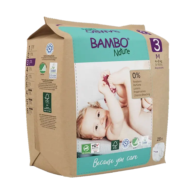 Fraldas Bambo Nature Tamanho 3(4-8Kg), 28 unidades