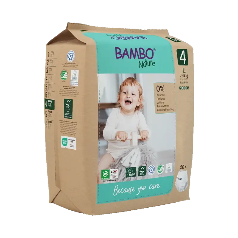 Fraldas Bambo Nature Pants Tamanho 4 (7-14Kg), 20 unidades