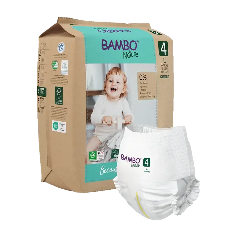 Fraldas Bambo Nature Pants Tamanho 4 (7-14Kg), 20 unidades