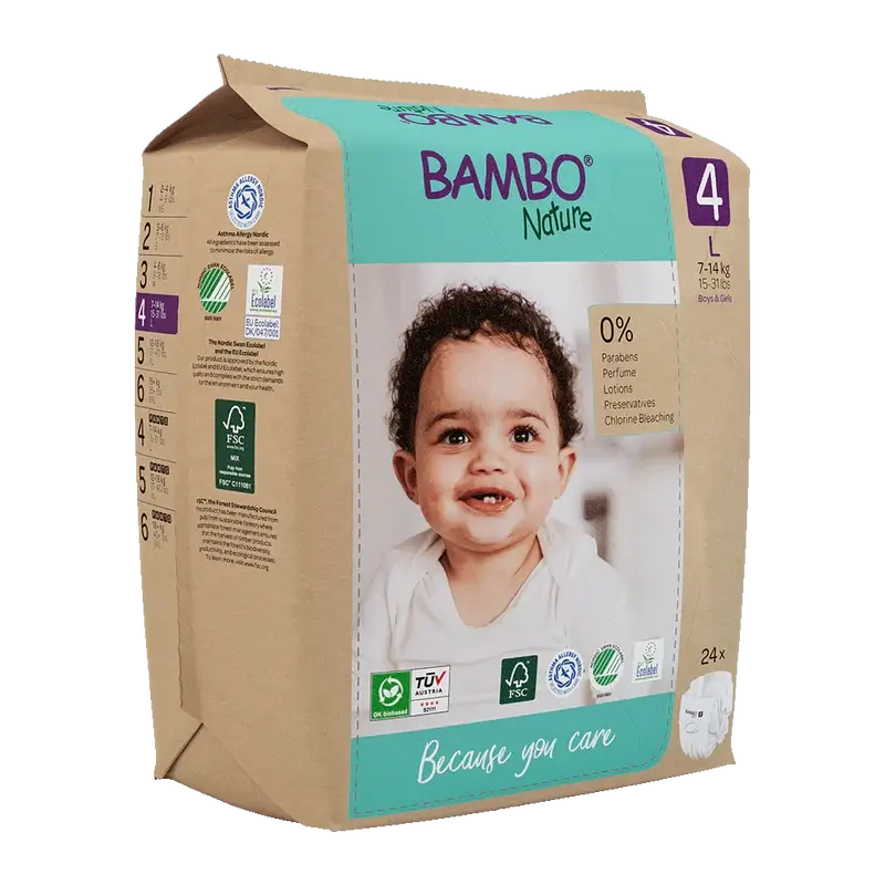 Fraldas Bambo Nature Tamanho 4(7-14Kg), 24 unidades