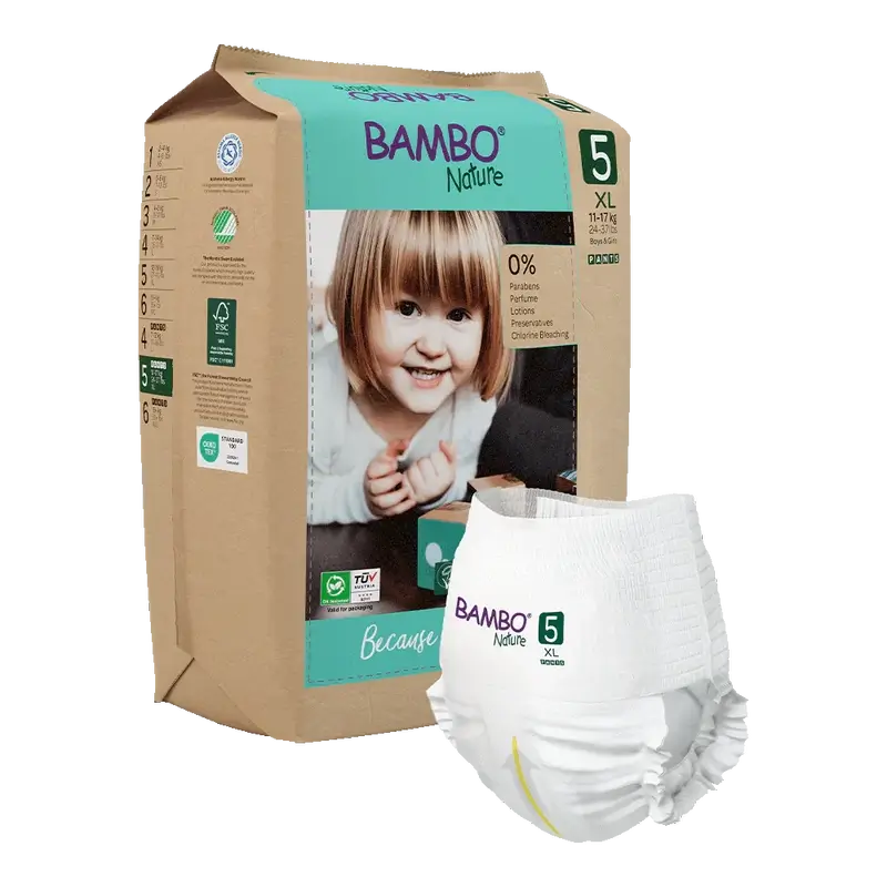 Fraldas Bambo Nature Pants Tamanho 5 (12-18Kg), 19 unidades