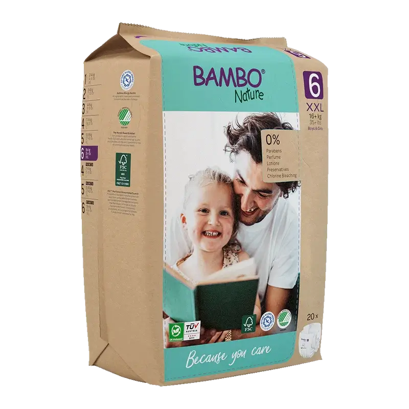 Fraldas Bambo Nature tamanho 6 (+16kg), 20 unidades.