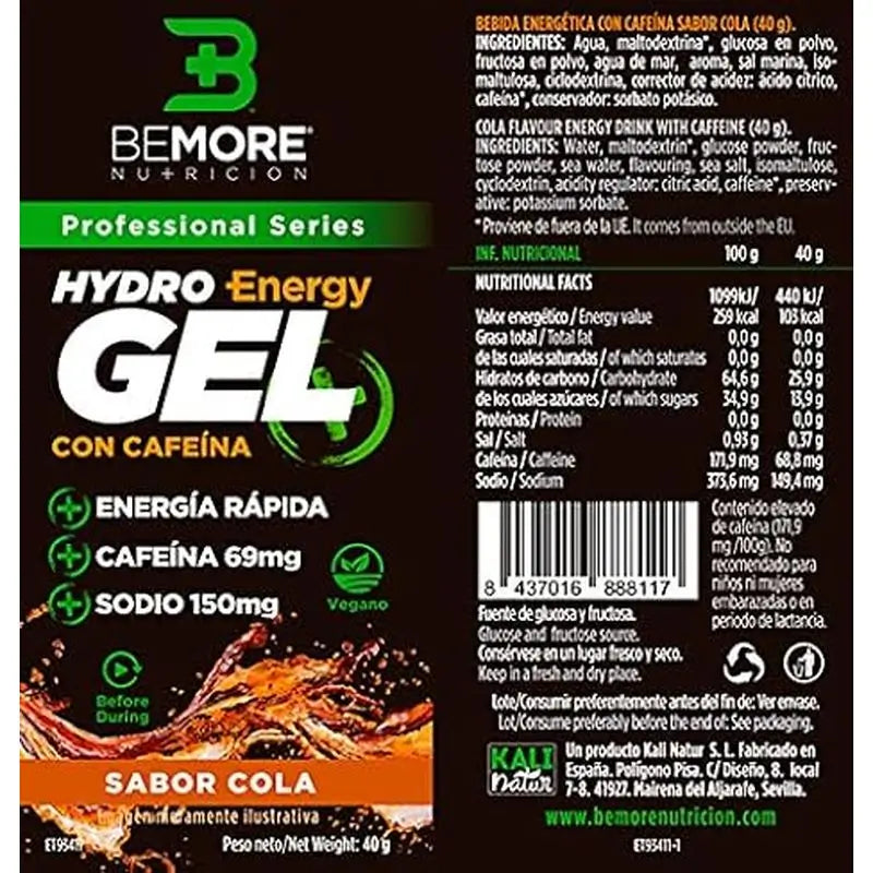 Bemore Nutrition Hydro Gel+ Energy Sabor a Cola com Cafeína