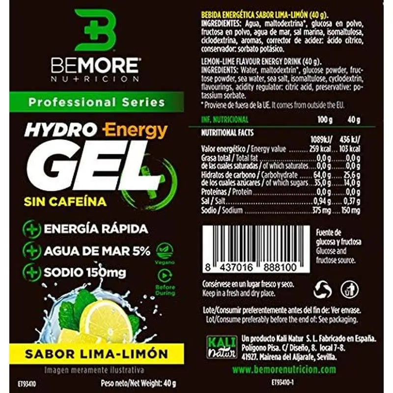 Bemore Nutrition Hydro Gel + Energy sabor lima-limão, sem cafeína