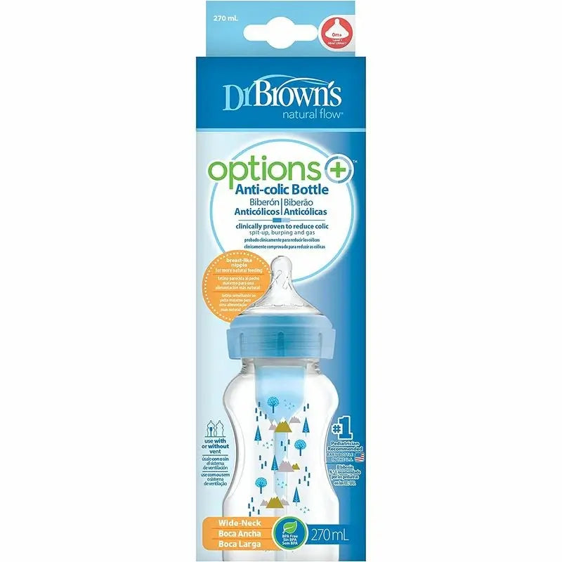 Biberon Boca Ancha Azul Bosque PP Options+, 270 ml