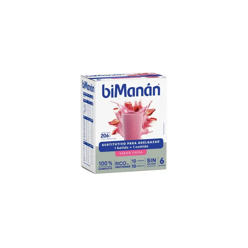 biManán Beslim Batido de Morango Sabor 6 saquetas