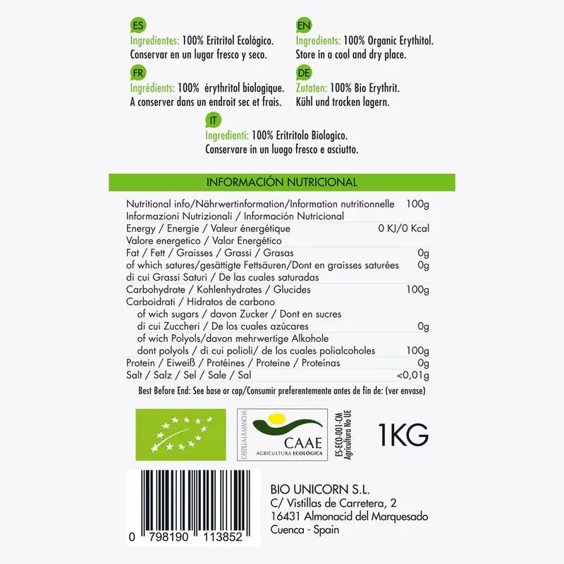 Aldous Bio Eritritol Premium Granulado, 1 Kg