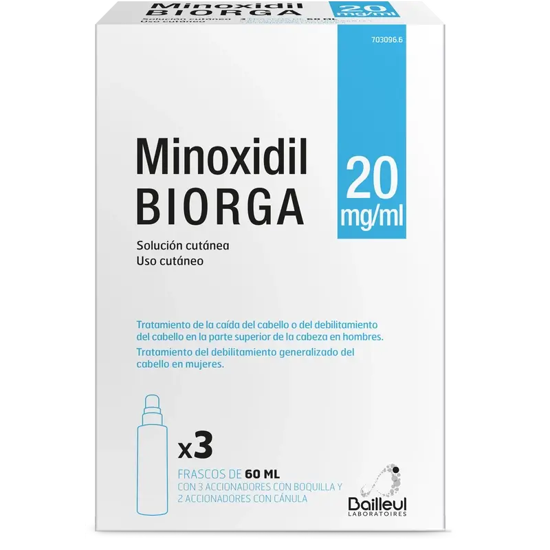 Biorga 20 Mg/ ml Minoxidil Cutaneous Solution 3 Frascos 60 ml + 3 Actuadores de Bico e 2 Actuadores de Cânula