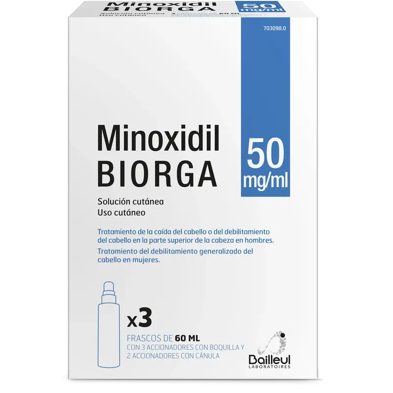 Biorga 50 Mg/ ml Minoxidil Cutaneous Solution 3 frascos de 60 ml