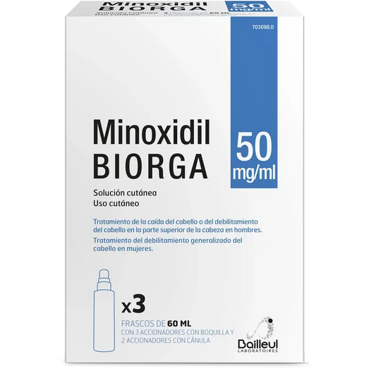 Biorga 50 Mg/ ml Minoxidil Cutaneous Solution 3 frascos de 60 ml